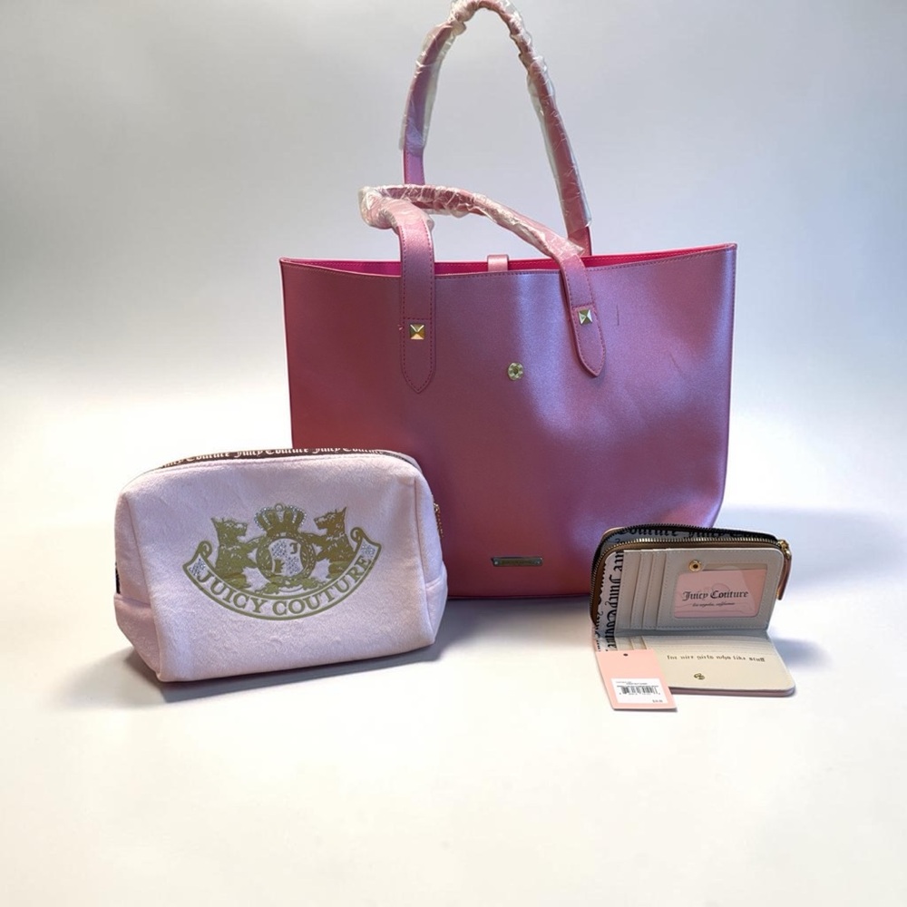 Juicy Couture Pink Tote with Matching Pouch and Zip Wallet. No dust bunnies. - Picture 14 of 15